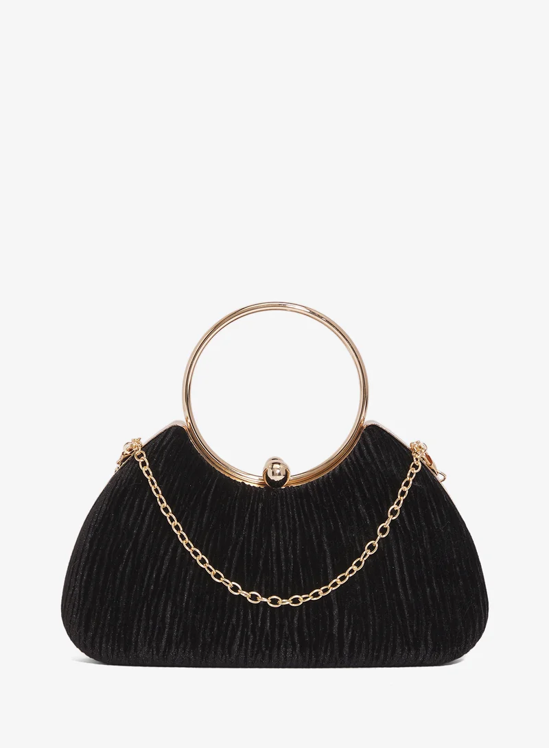 Textured Ring Handle Bag With Gold Accent